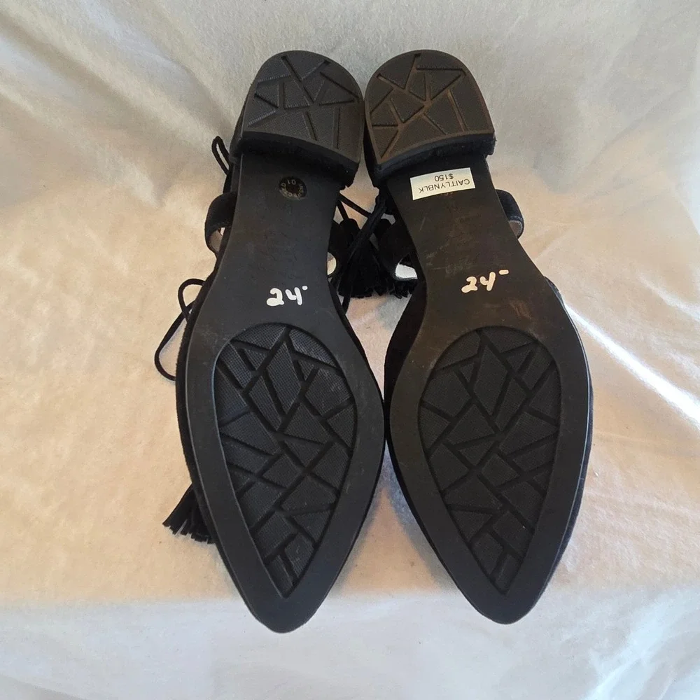 Sacha London Black Suede Lace Up Tassel Ballet Flats Size 6.5